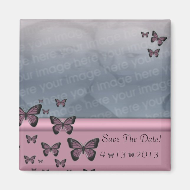 Fuchsia Butterflies Save The Date Magnet (Front)