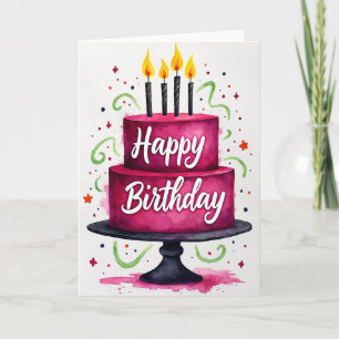 Fuchsia Cake Birthday Card