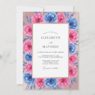 Fuchsia Cerulean Peony Wedding Invitation