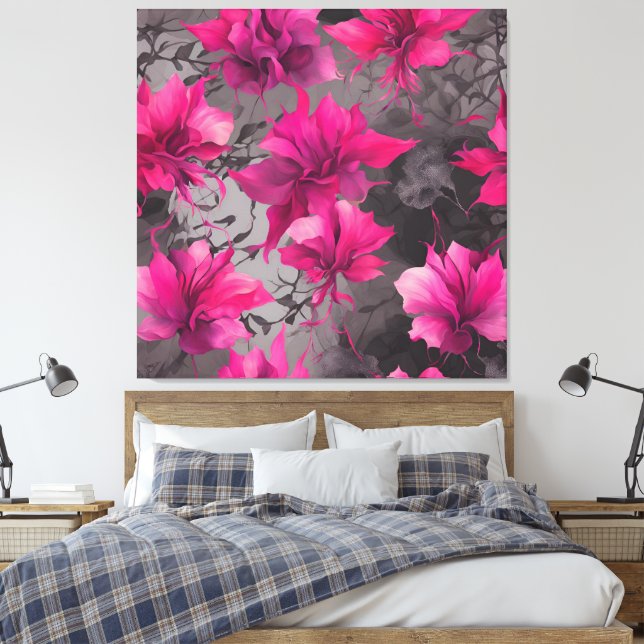 Fuchsia & Charcoal Field AI art  Canvas Print (Insitu(Bedroom))