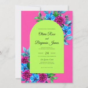 Fuchsia Chartreuse Orchid Wedding Invitation