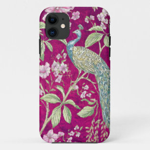 Fuchsia Chinoiserie peacock floral Case-Mate iPhone Case