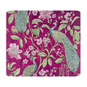 Fuchsia Chinoiserie peacock floral  Cutting Board
