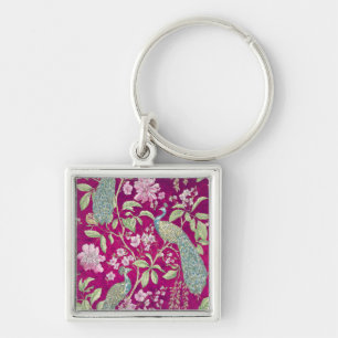 Fuchsia Chinoiserie peacock floral  Key Ring