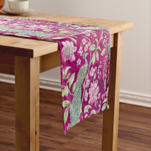 Fuchsia Chinoiserie peacock floral Short Table Runner