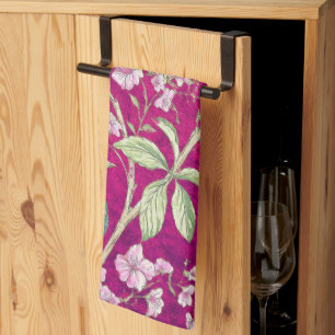 Fuchsia Chinoiserie peacock floral  Tea Towel