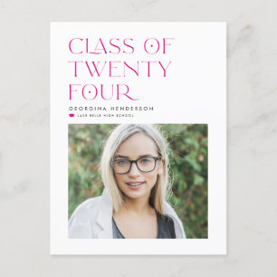 Fuchsia Class of 2024 Modern Minimalist Graduation Announcement Postcard