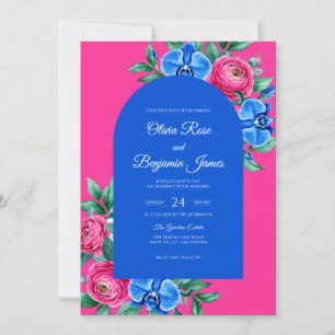 Fuchsia Cobalt Orchid Wedding Invitation