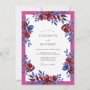 Fuchsia Cobalt Watercolor Wedding Invitation