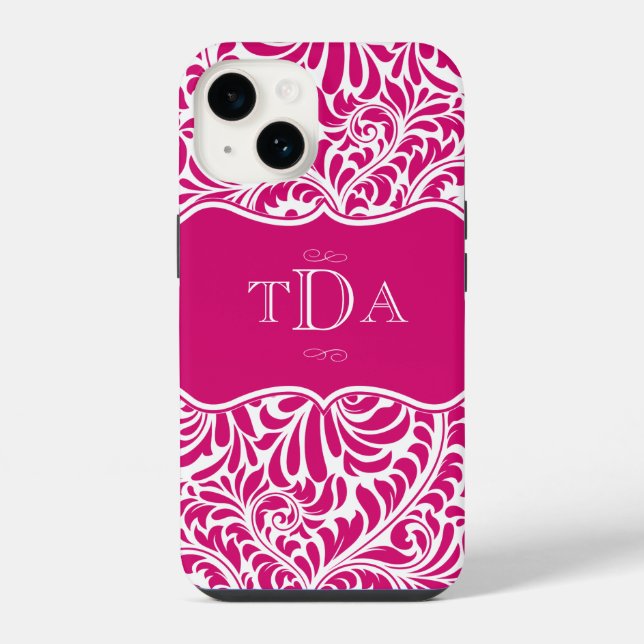Fuchsia Colour Damask Pattern Design Monogrammed C iPhone Case (Back)
