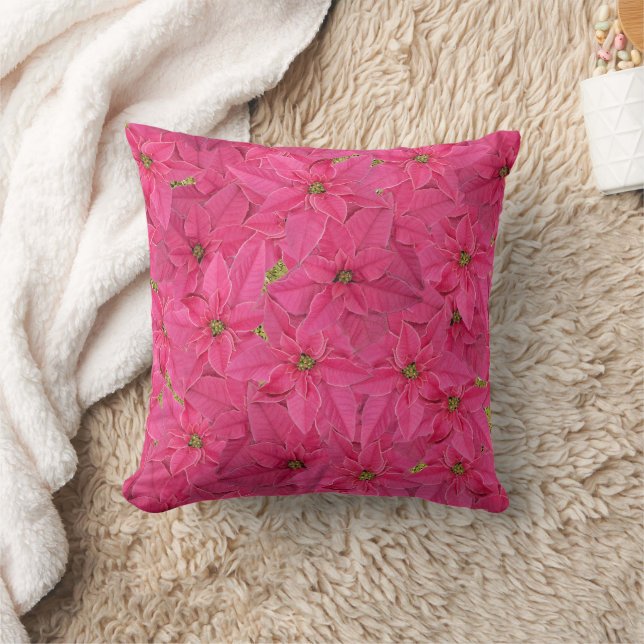 Fuchsia coloured poinsettias, floral pattern cushion (Blanket)