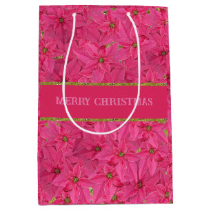 Fuchsia coloured poinsettias, floral pattern custo medium gift bag