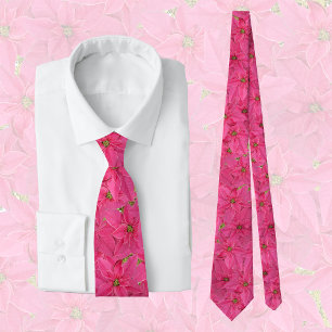 Fuchsia coloured poinsettias, floral pattern tie