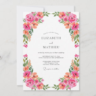 Fuchsia Coral Peony Wedding Invitation