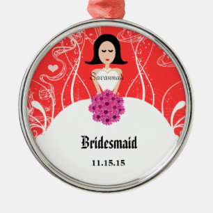 Fuchsia & Coral Wedding Gown Bridesmaid Ornament