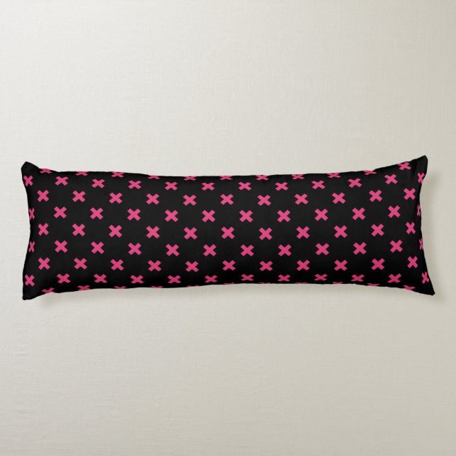 Fuchsia cross stitches on black body cushion (Back)