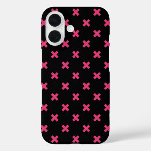 Fuchsia cross stitches on black iPhone 16 case