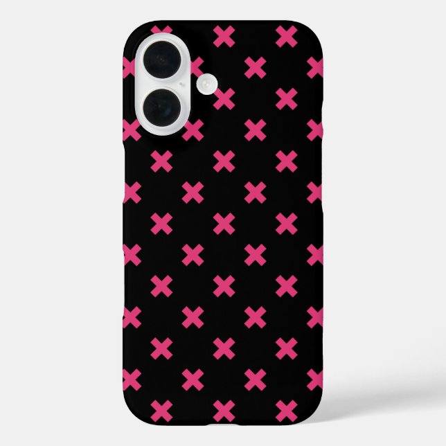 Fuchsia cross stitches on black Case-Mate iPhone case (Back)