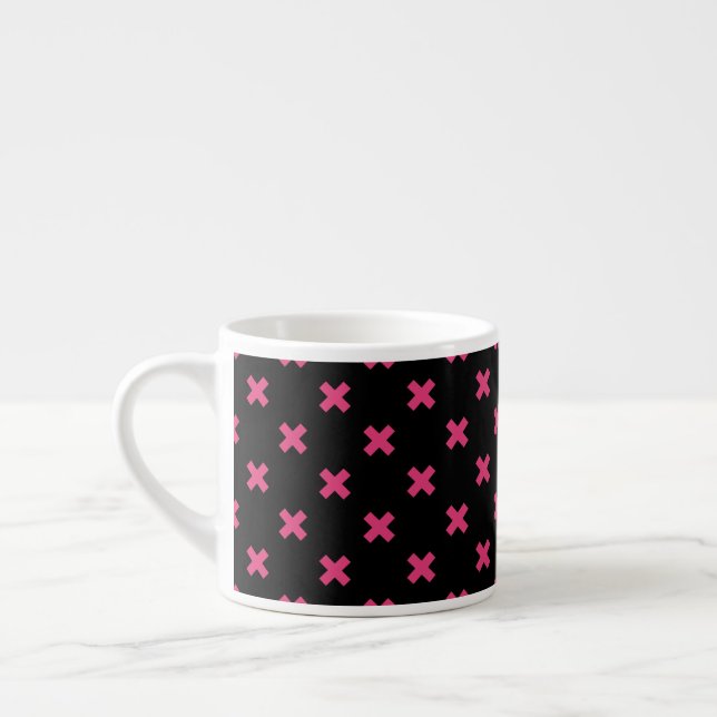 Fuchsia cross stitches on black espresso cup (Left)
