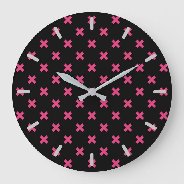 Fuchsia cross stitches on black large clock (Front)