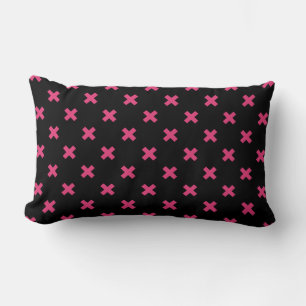 Fuchsia cross stitches on black lumbar cushion