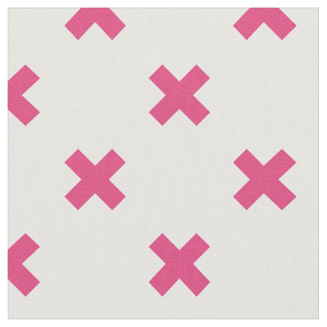 Fuchsia cross stitches on white fabric (Close Up)