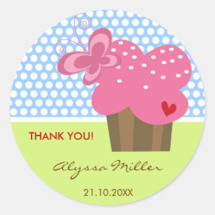 Fuchsia Cupcake Thank You Birthday Party Gift Tag