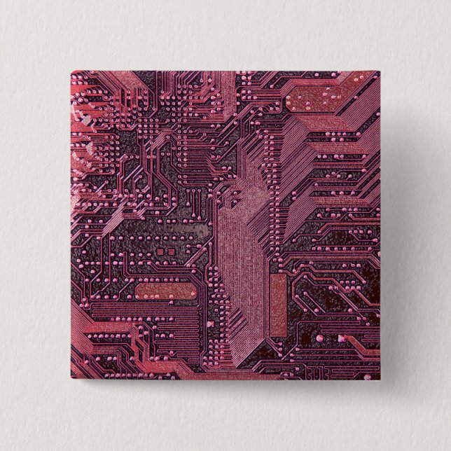 Fuchsia Cyber Circuit Board Tech Art Electronics 15 Cm Square Badge (Front)