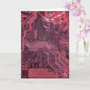 Fuchsia Cyber Circuit Board Tech Art Electronics Card