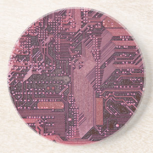 Fuchsia Cyber Circuit Board Tech Art Electronics Coaster