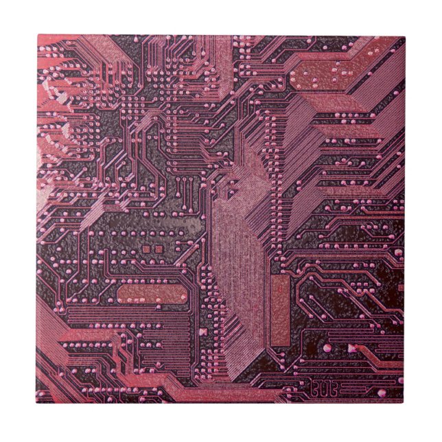 Fuchsia Cyber Circuit Board Tech Art Electronics Tile (Front)
