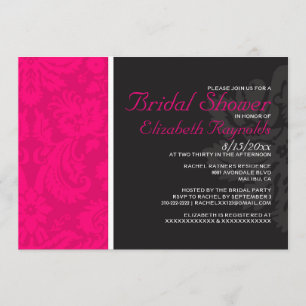 Fuchsia Damask Bridal Shower Invitations