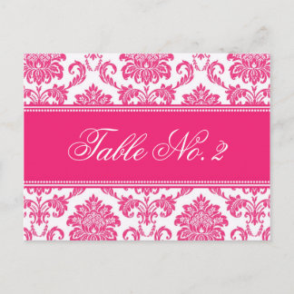 Fuchsia Damask Wedding Table Number Postcard