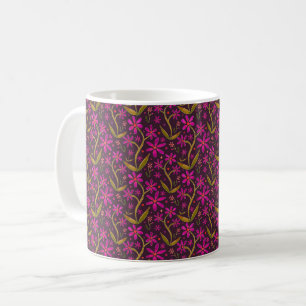 Fuchsia Dancing Daisies Watercolor Coffee Mug