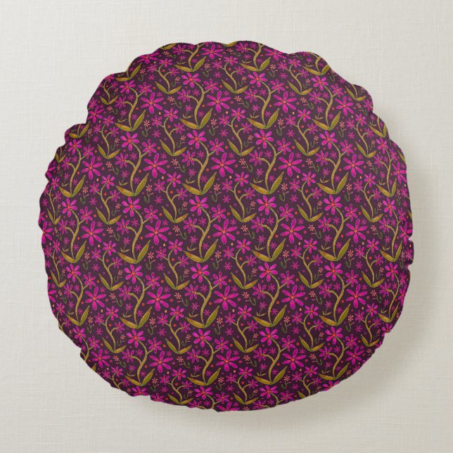Fuchsia | Dancing Watercolor Daisies Apron Round Cushion (Front)