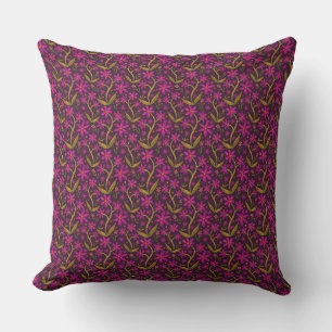 Fuchsia Dancing Watercolor Daisies Cushion