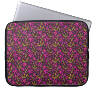 Fuchsia Dancing Watercolor Daisies Laptop Sleeve