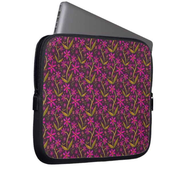 Fuchsia | Dancing Watercolor Daisies Laptop Sleeve (Front Right)