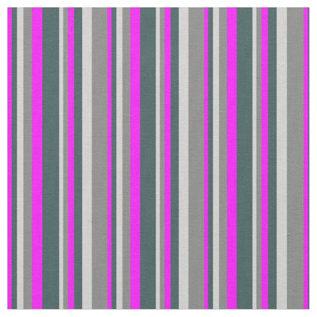Fuchsia, Dark Slate Grey, Light Grey & Grey Lines Fabric (Close Up)