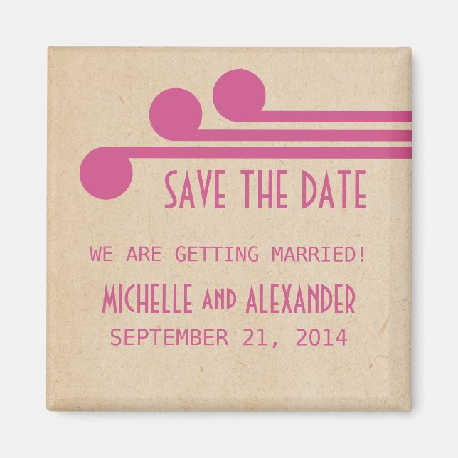 Fuchsia Deco Chic Save the Date Magnet (Front)
