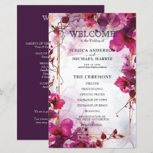 Fuchsia Enchantment: Watercolor Wedding program