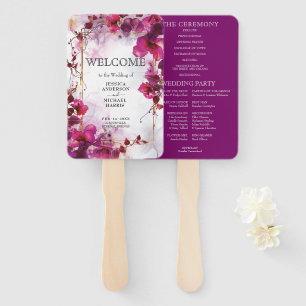Fuchsia Enchantment: Watercolor Wedding program Hand Fan