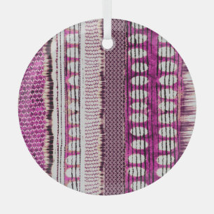 Fuchsia Ethnic Border Abstract Glass Tree Decoration