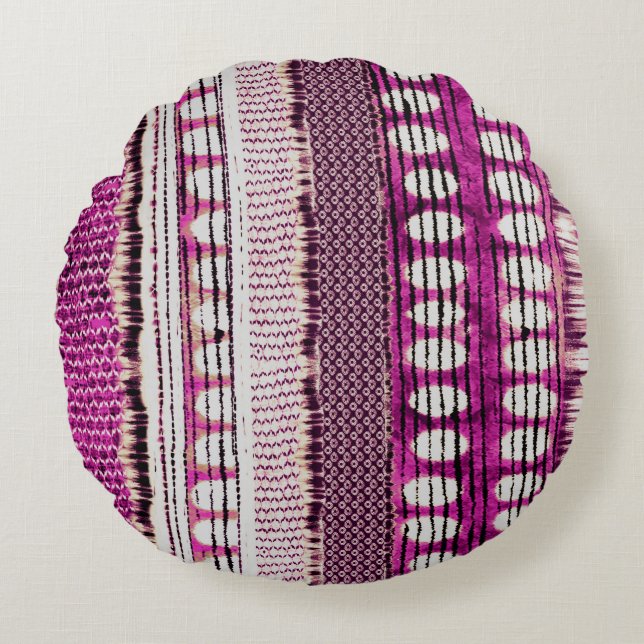 Fuchsia Ethnic Border Abstract Round Cushion (Front)