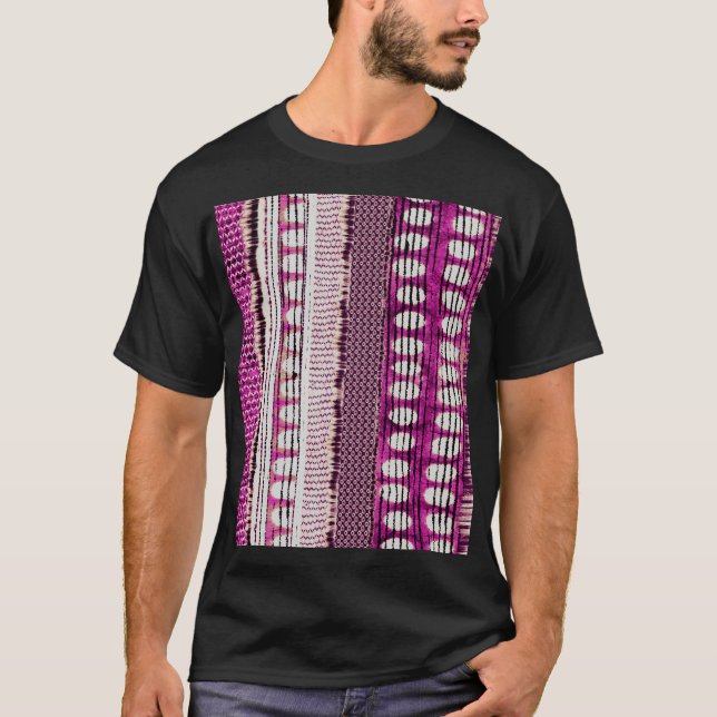 Fuchsia Ethnic Border Abstract T-Shirt (Front)