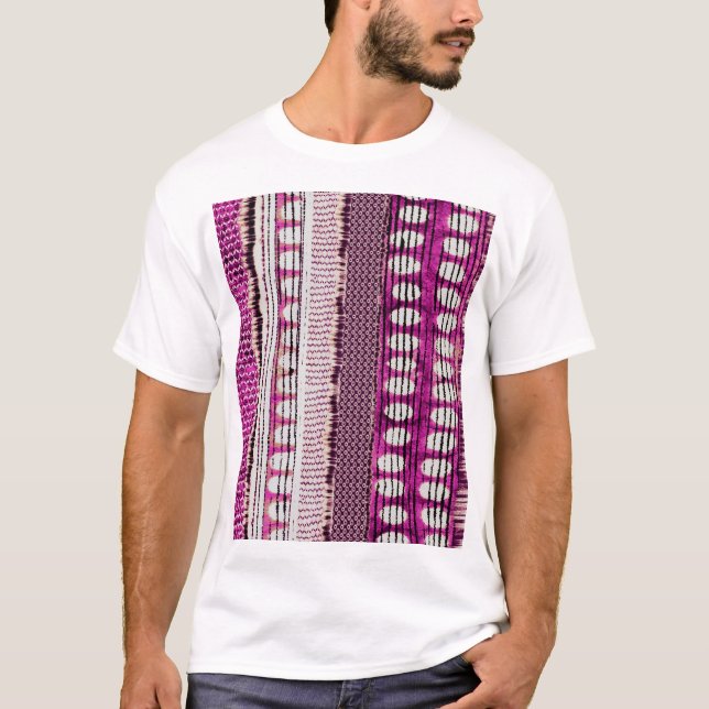 Fuchsia Ethnic Border Abstract T-Shirt (Front)