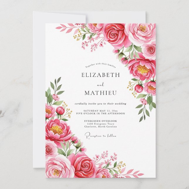 Fuchsia Exquisite Spring Wedding Invitation (Front)