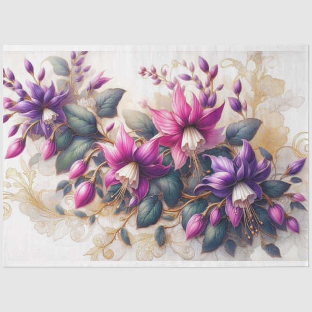 Fuchsia Flora Decoupage Tissue Paper  (Front)