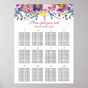 Fuchsia floral 12 Tables Wedding Seating Chart