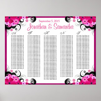 Fuchsia Floral A to Z Wedding Table Seating Chart